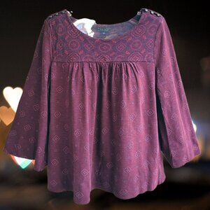 Lucky Brand Womens Top Blouse Size S 3/4 Flared Sleeves Purple